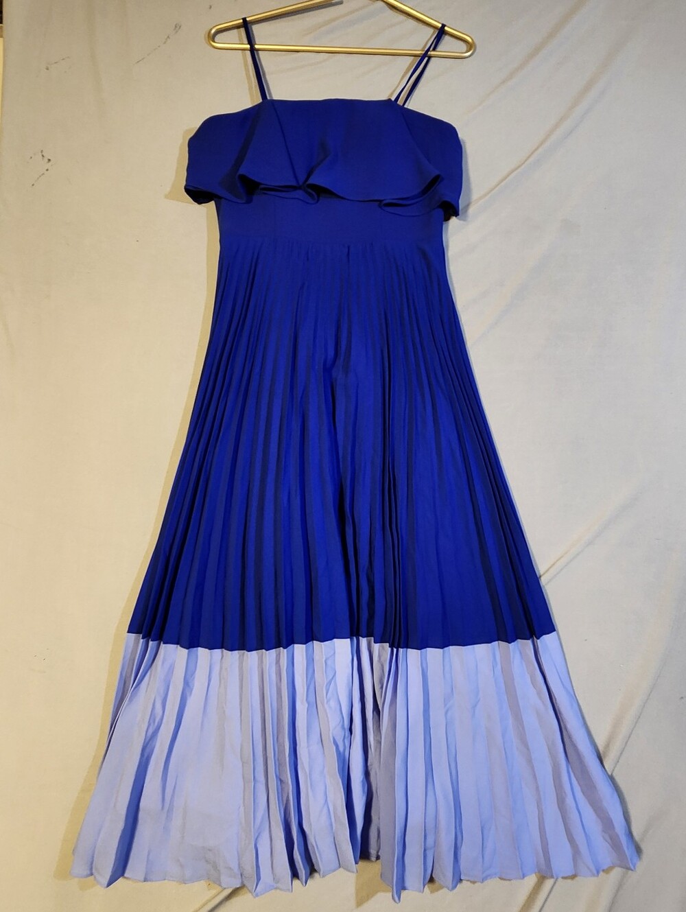 Blue Two-Tone Pleated Maxi Dress